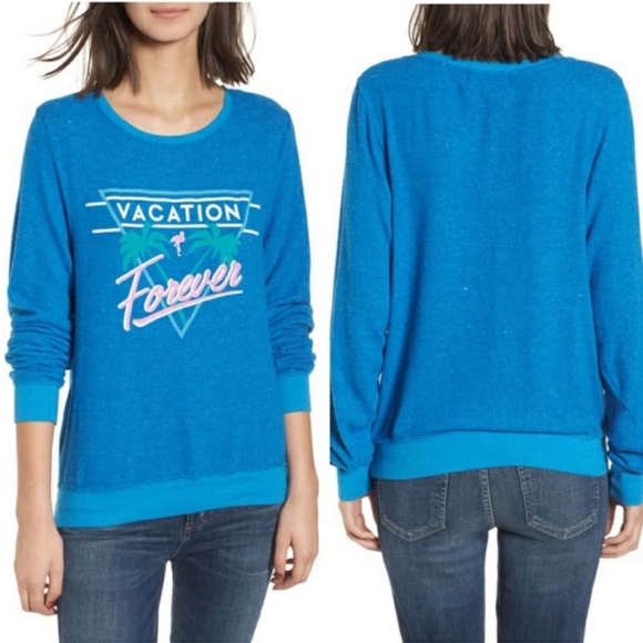 Dream Scene Bright Royal Blue Vacation Tropical Palm Tree Sweatshirt size small - Picture 1 of 6